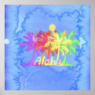 Hawaiin Aloha Palm Tree Watercolors Poster
