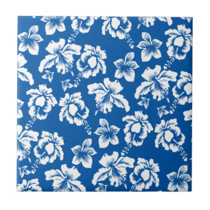 Hawiian Blue Flower Pattern Ceramic Tile