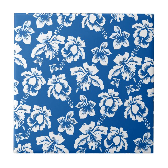 Hawiian Blue Flower Pattern Ceramic Tile (Front)