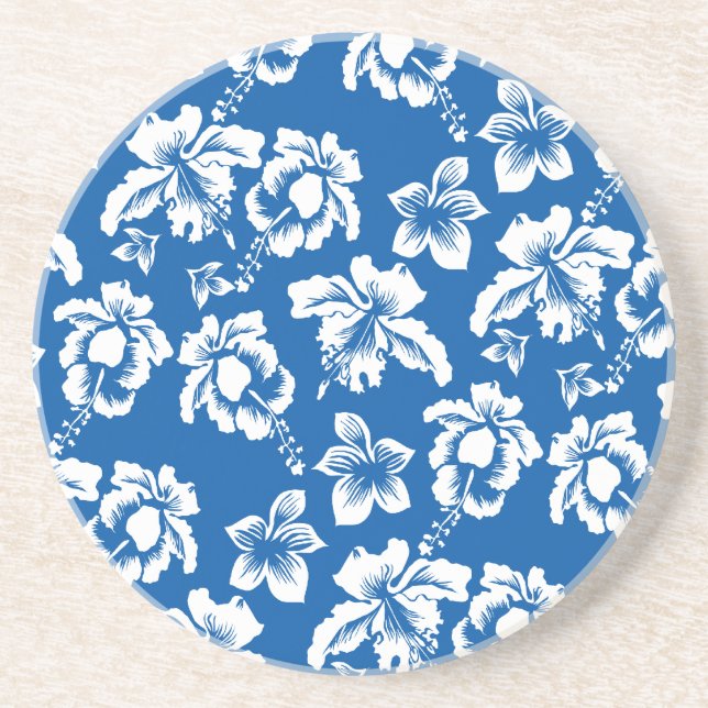 Hawiian Blue Flower Pattern Coaster (Front)