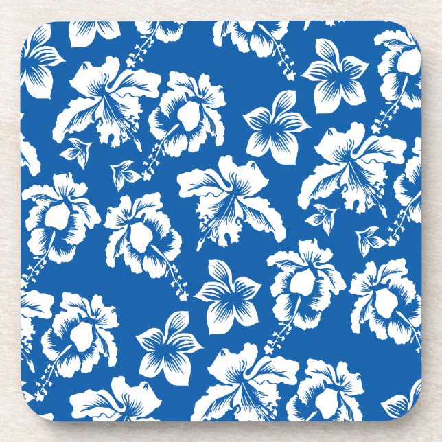 Hawiian Blue Flower Pattern Coaster (Front)