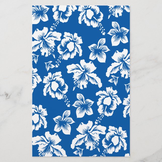 Hawiian Blue Flower Pattern Stationery (Front)