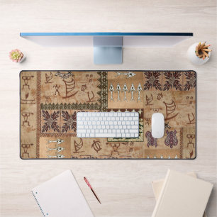 Hawiian Petroglyph Sailing Canoe Tapa Desk Mat