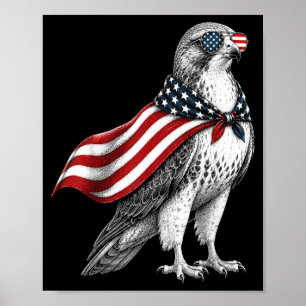 Hawk 4th Of July Us Aamerican Flag Patriotic Bird Poster