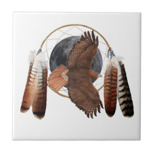 Hawk Against The Moon Dreamcatcher T-Shirt Tote Ba Ceramic Tile