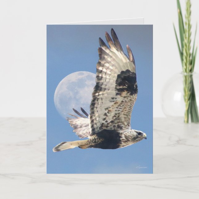 Hawk and Moon Greeting Card (Front)