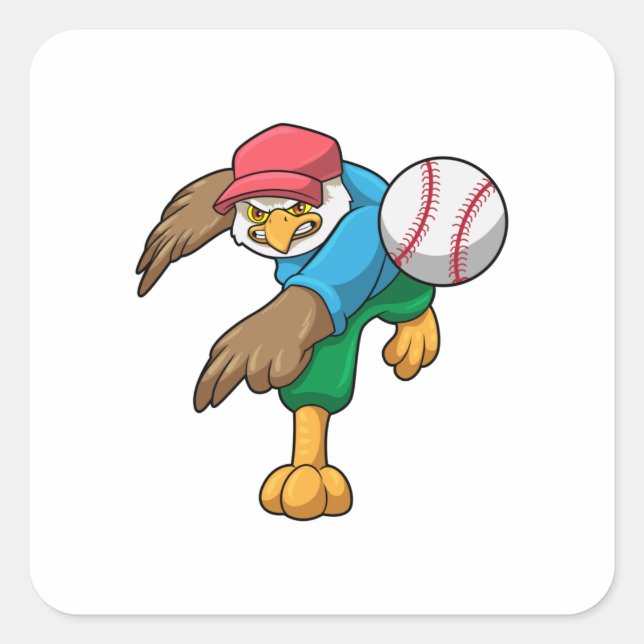 Hawk at Baseball with Baseball bat Square Sticker (Front)