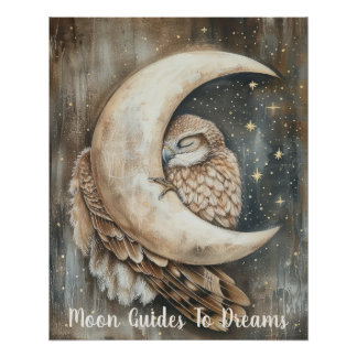 Hawk bird baby sleeping on Moon Poster