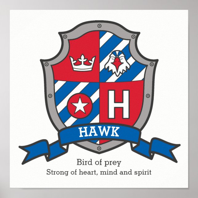 Hawk boys name meaning heraldry shield poster (Front)