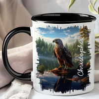 Hawk by Mountain Lake Reflection 
