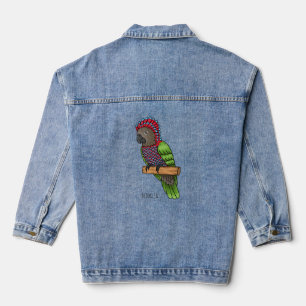 Hawk headed parrot bird cartoon illustration  denim jacket