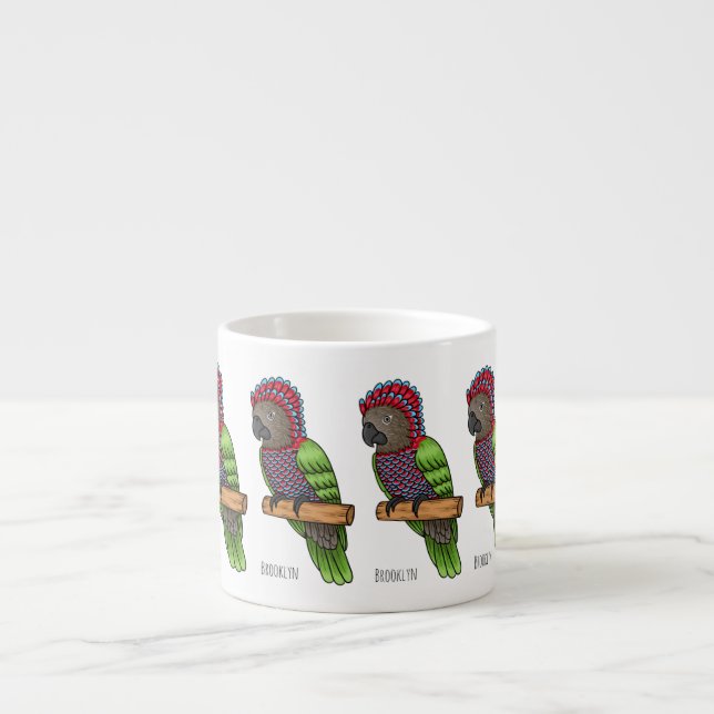 Hawk headed parrot bird cartoon illustration  espresso cup (Front)