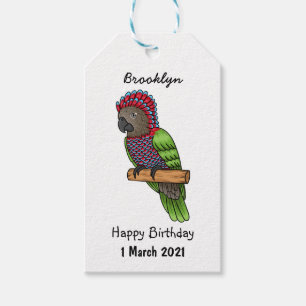 Hawk headed parrot bird cartoon illustration gift tags