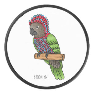 Hawk headed parrot bird cartoon illustration hockey puck