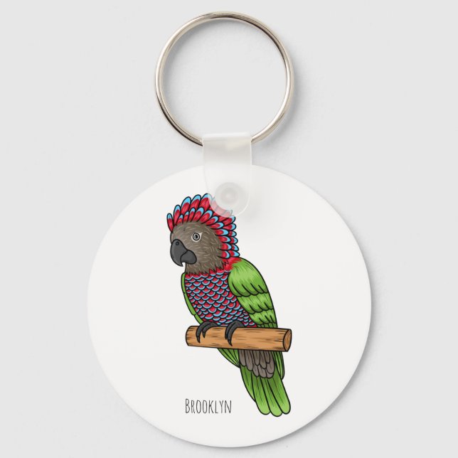 Hawk headed parrot bird cartoon illustration key ring (Front)
