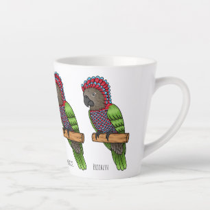 Hawk headed parrot bird cartoon illustration latte mug
