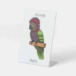Hawk headed parrot bird cartoon illustration pedestal sign