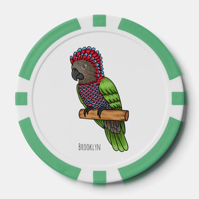 Hawk headed parrot bird cartoon illustration  poker chips (Front)