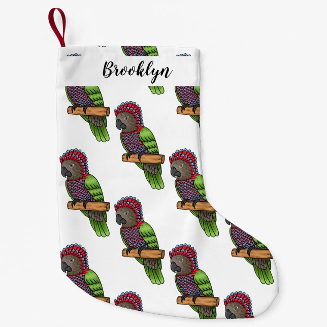 Hawk headed parrot bird cartoon illustration small christmas stocking (Front)