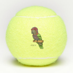 Hawk headed parrot bird cartoon illustration tennis balls