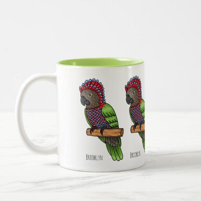 Hawk headed parrot bird cartoon illustration   Two-Tone coffee mug (Left)