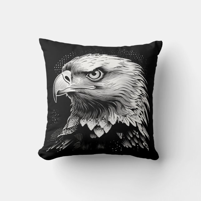Hawk in black and white cushion (Front)
