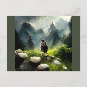 Hawk in the forest postcard