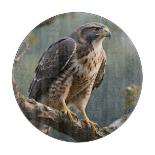 Hawk Perched on Branch Cutting Board