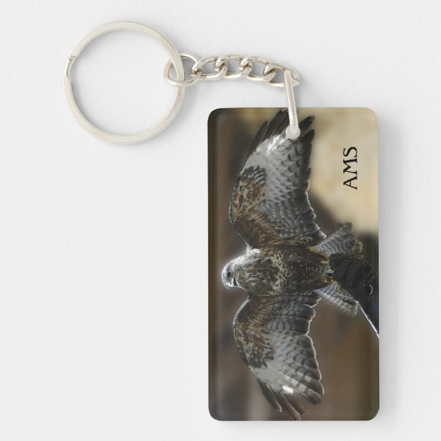 Hawk with Wings Out Wildlife Sanctuary Monogram Key Ring (Front)