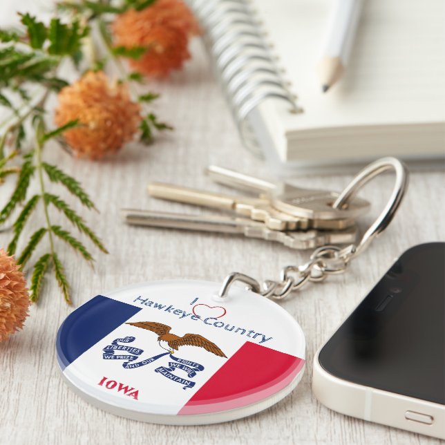 Hawkeyes Iowa w/ initials Flag   Key Ring (Front Right)