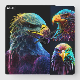 **"Hawk's Edge: Neon Vortex"** Square Wall Clock