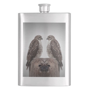 Hawks on a post hip flask