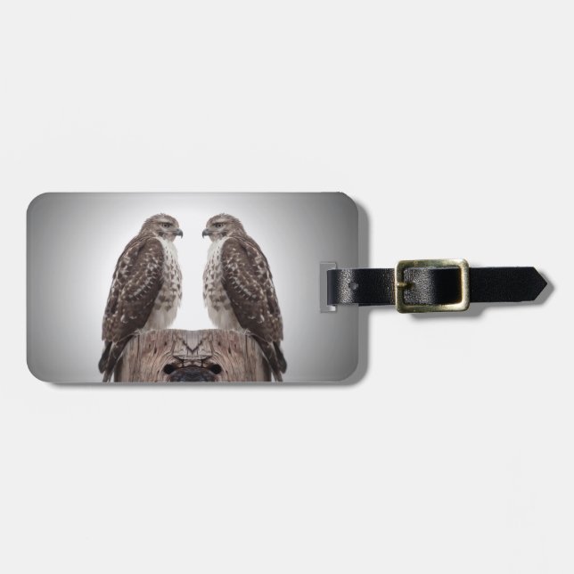 Hawks on a post luggage tag (Front Horizontal)