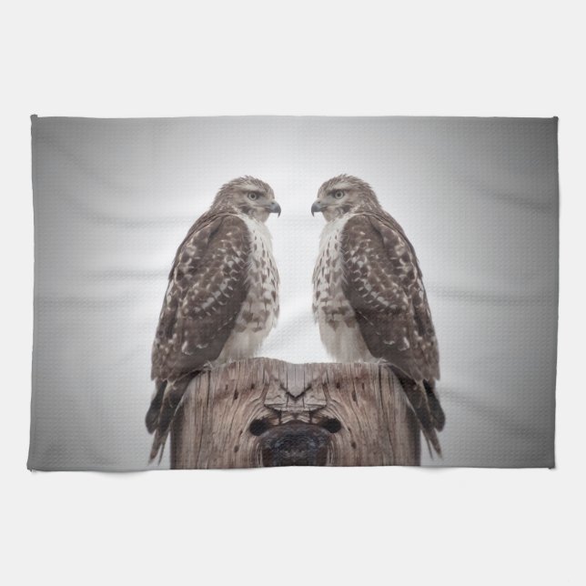 Hawks on a post tea towel (Horizontal)