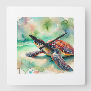 Hawksbill Sea Turtle 230924AREF111 - Watercolor Square Wall Clock