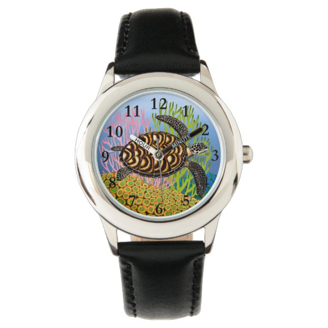 Hawksbill Sea Turtle on Coral Reef Kids Watch (Front)