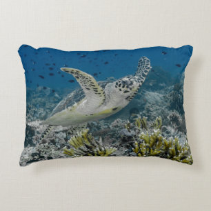 Hawksbill Sea Turtle Swimming Decorative Cushion