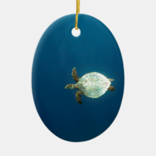 Hawksbill sea turtle swimming underwater ceramic ornament