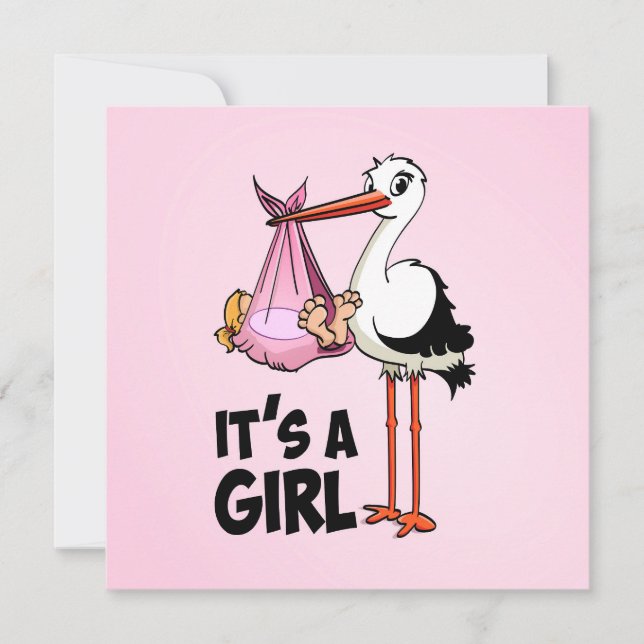 Hay a girl - baby stork invitation (Front)