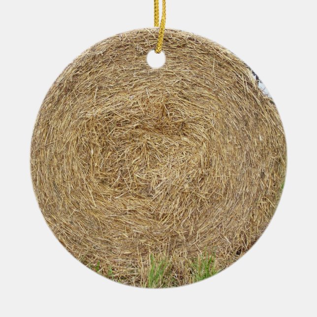 Hay bale in a field ceramic ornament (Front)