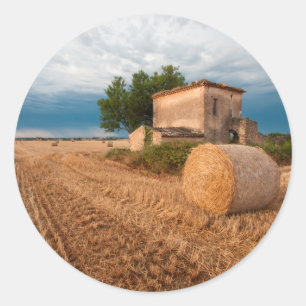 Hay bale in Provence field Classic Round Sticker