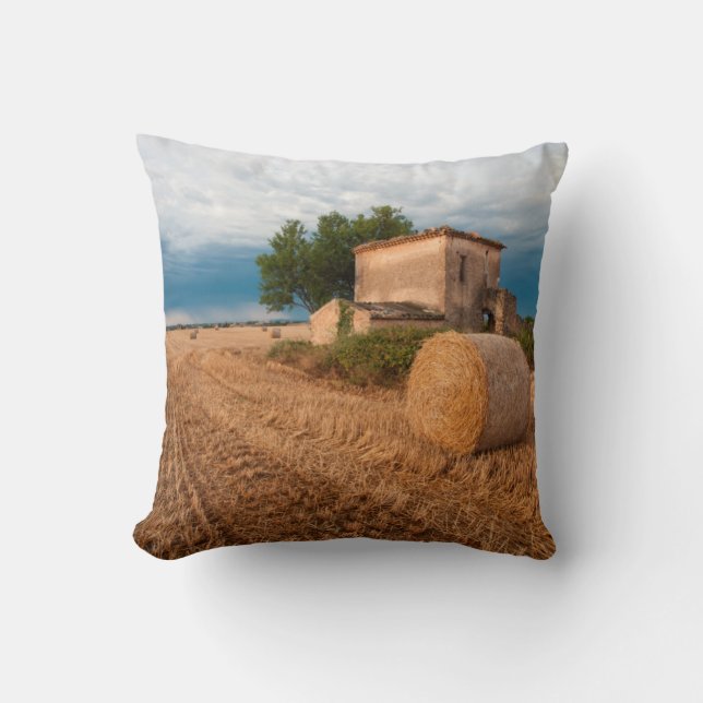 Hay bale in Provence field Cushion (Front)