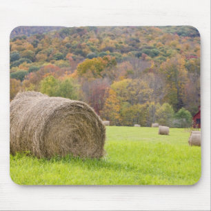 Hay bales and fall foliage on farm, mouse pad