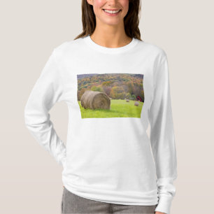 Hay bales and fall foliage on farm, T-Shirt