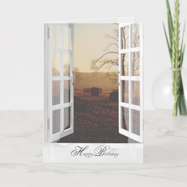 hay bales in misty field birthday card (Front)
