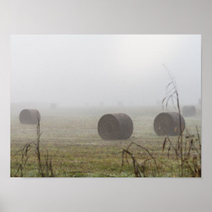 Hay Bales In The Fog Poster