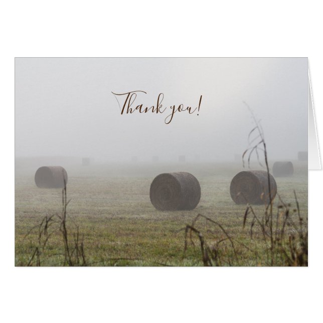 Hay Bales In The Fog Thank You Card (Front Horizontal)