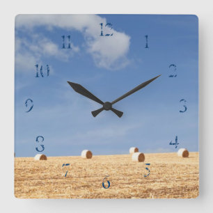 Hay Bales on Field Square Wall Clock