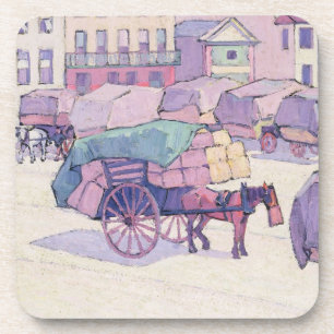 Hay Carts, Cumberland Market (oil on canvas) Coaster