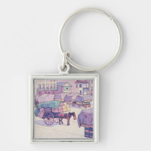 Hay Carts, Cumberland Market (oil on canvas) Key Ring
